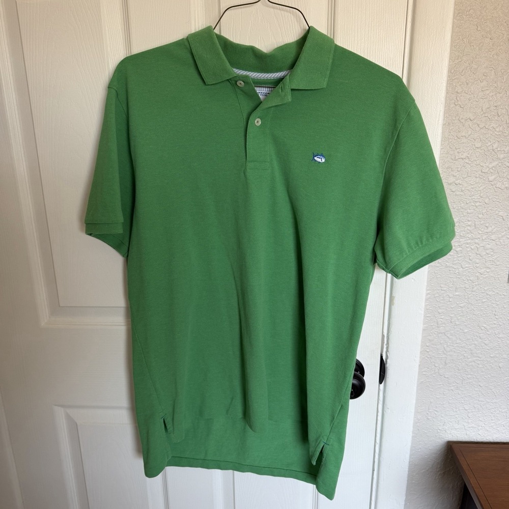 Southern Tide The Skipjack Polo Green Solid Logo Short Sleeve Men's L